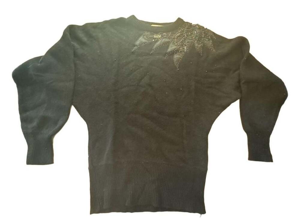 Relin Black Lambswool/Angora Sweater with Sequin Embroidery